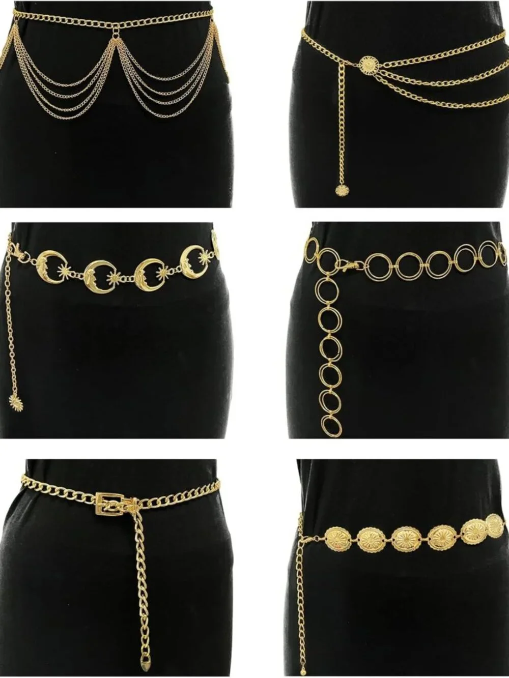 Boho Multilayer Metal Belly Chain Belt with Moon & Sun Tassels - Adjustable Body